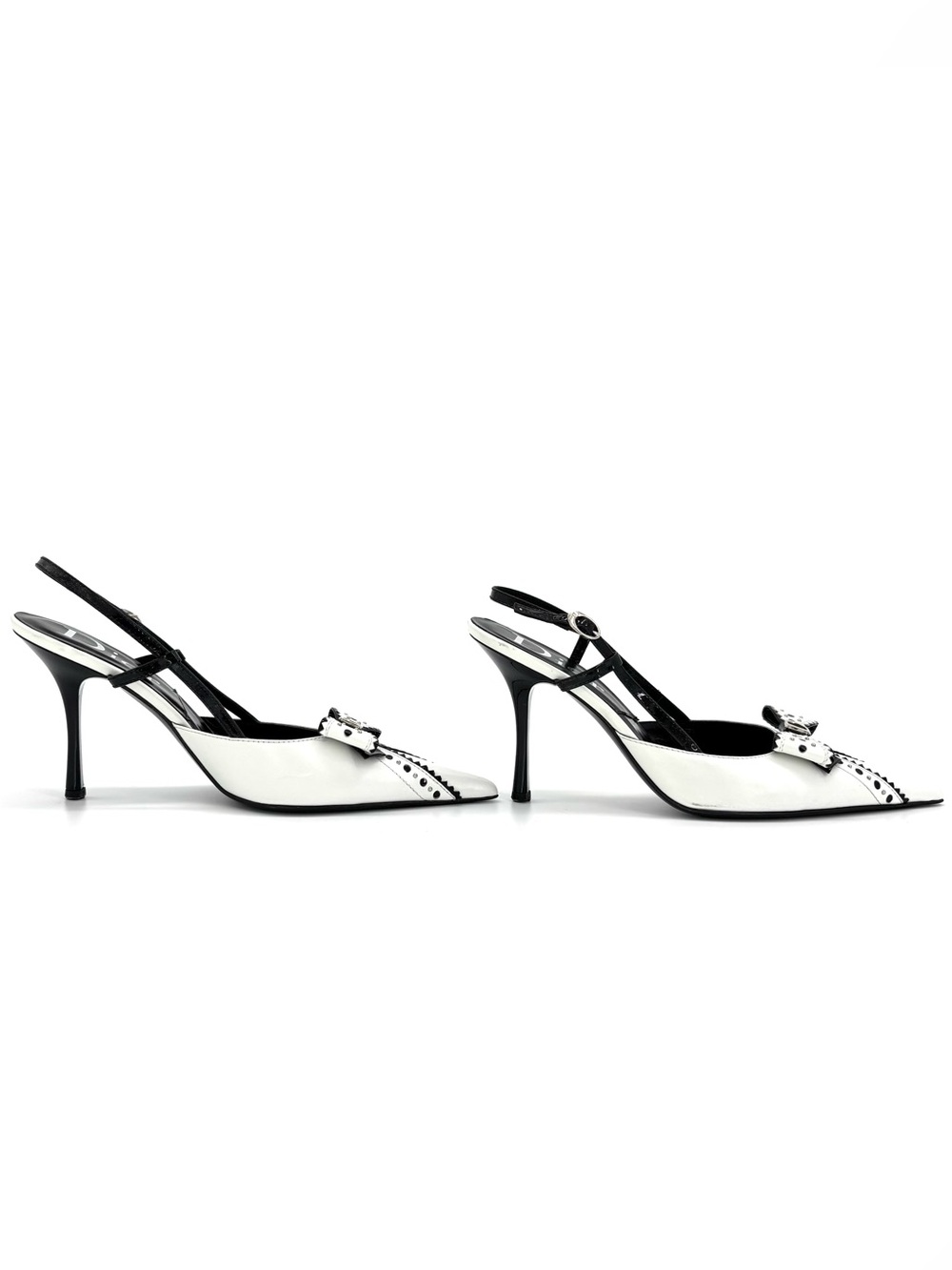 Dior John Galliano Bow Charm Studded White Black Slingback Pumps Shoes 38 - Picture 6 of 12
